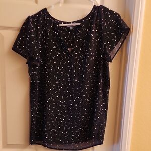 Hilary Radley Black Blouse with White Pattern/Size S